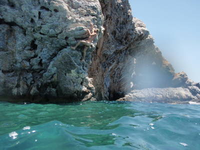 naked rock climbing galissas bay greece island activist