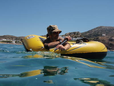 paddling dinghy galissas syros greece heath bunting