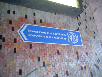 pedestrian sign street art representation reverses reality heath bunting st werburghs