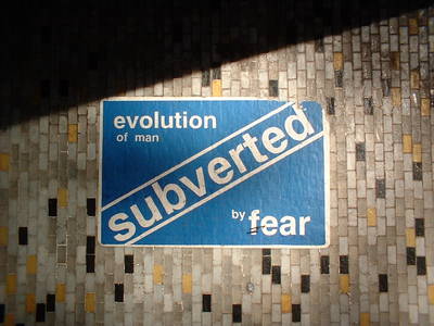 fly poster bristol evolution of man subverted by fear eastville underpass
