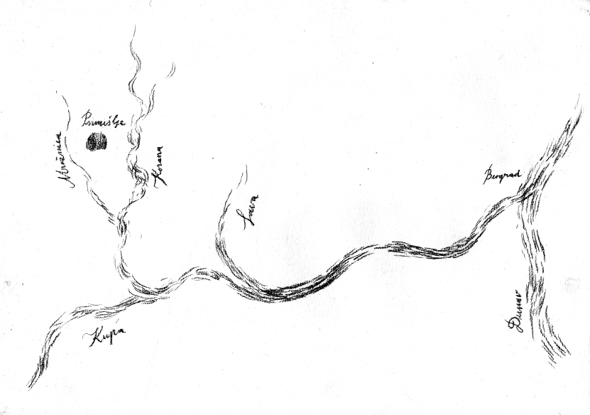 Map of the rivers from the Mrežnica toward the Sava
