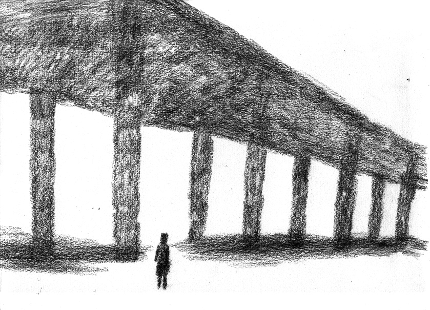 Destroyed bridge over the frozen Sava