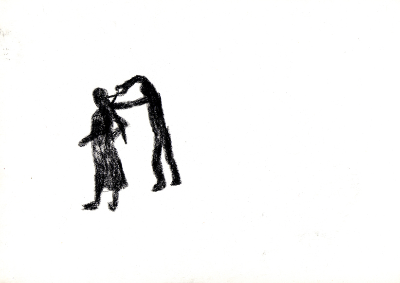 Cutting off the girl's braids
